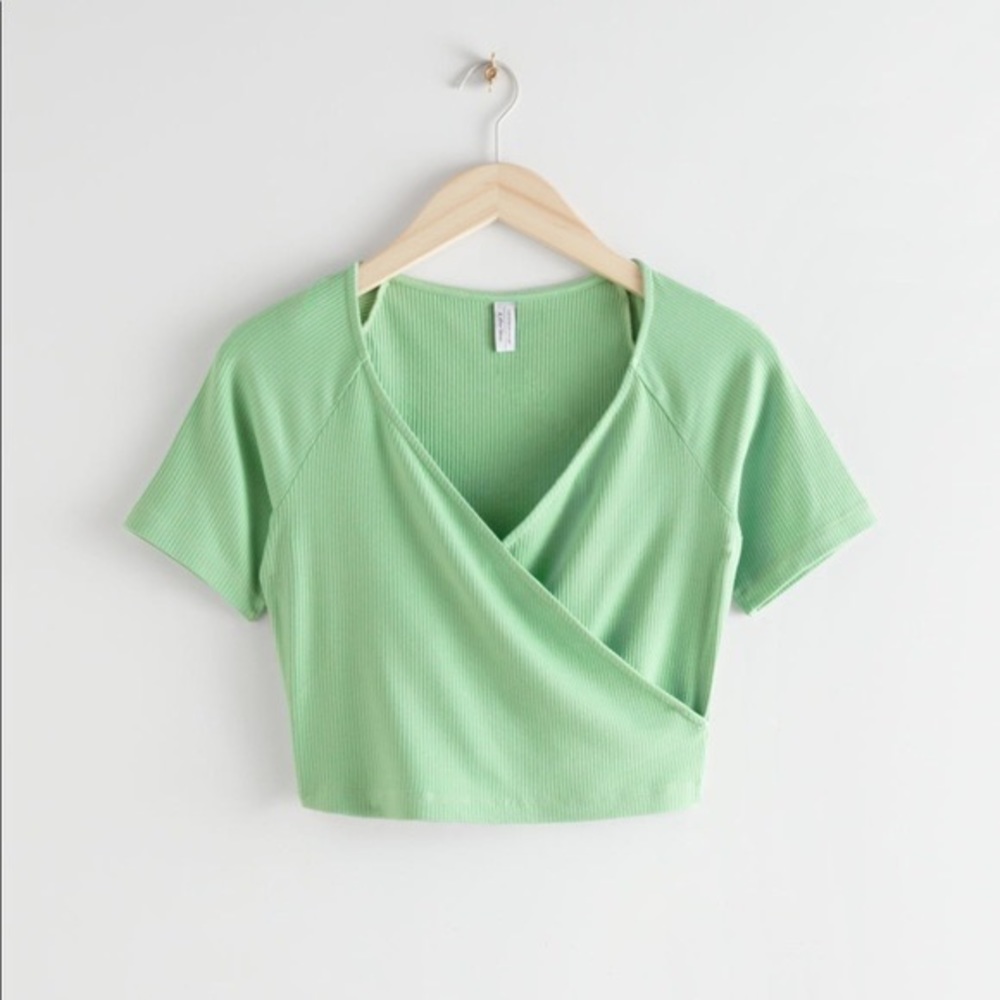 & Other Stories Ribbed Crop Wrap Top in Mint